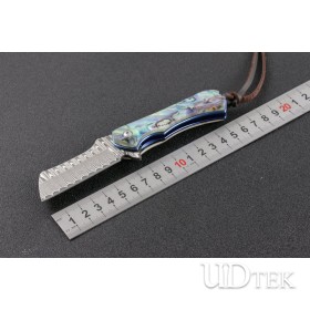 Damascus Invincible Warrior (Two types) natural abalone and wood folding pocket knife UD405109